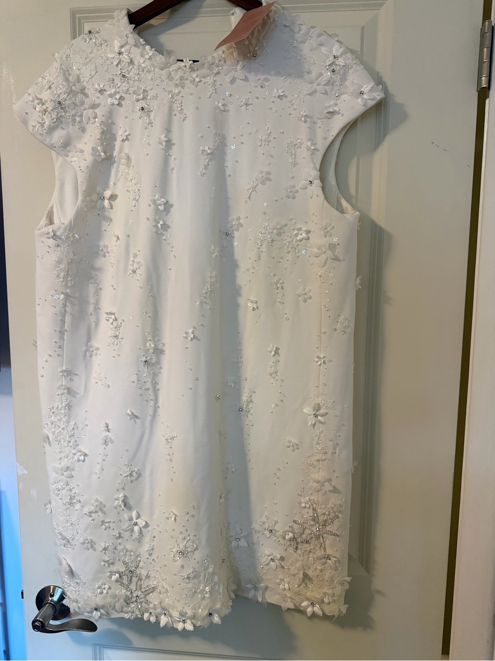 White 3D Floral Mini Dress with Sequin Detail